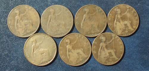 Coin Great Britain Pennies King George V x 7