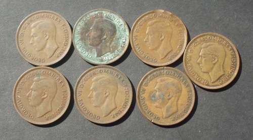 Coin Great Britain Pennies King George VI x 7