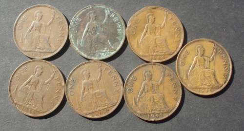 Coin Great Britain Pennies King George VI x 7
