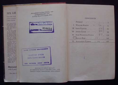 Book - Six Great Doctors by J.G.Crowther 1957 1st.ed
