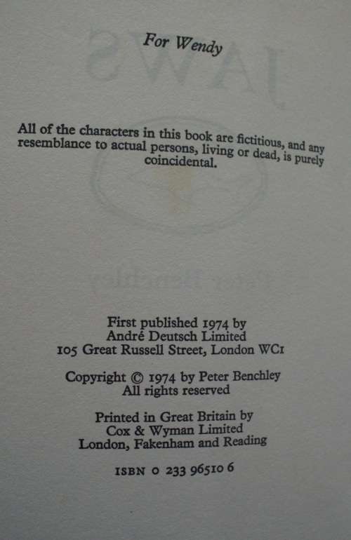 Book - Jaws - Peter Benchley - 1st ed. 1974