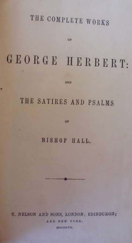 Book-Complete Works of George Herbert + Satires/ Psalms of Bishop Hall 1857