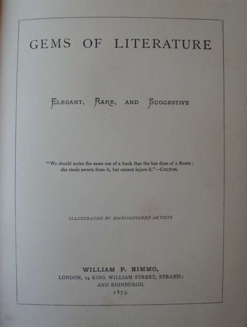 Book - Gems of Literature - Willam P. Nimmo 1875 Excellent!