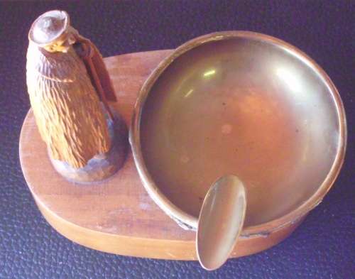 Wooden/Brass/Leather Ashtray Hungary vintage