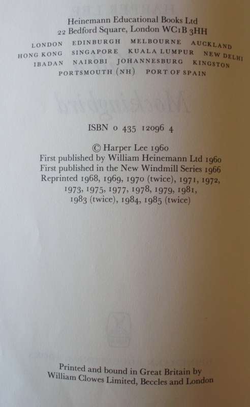 Book - To Killl a Mockingbird - Harper Lee 1985 Hardcover