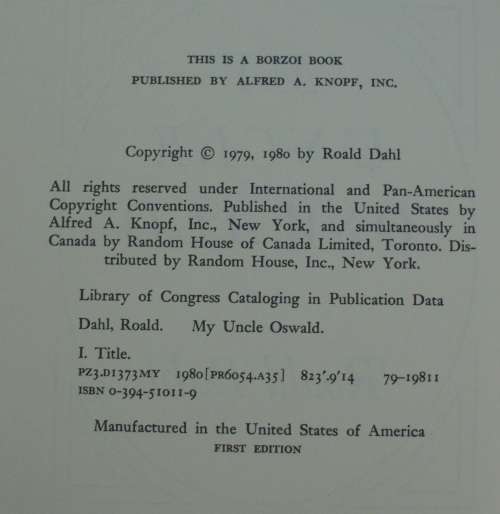 Book - My Uncle Oswald - Roald Dahl 1980