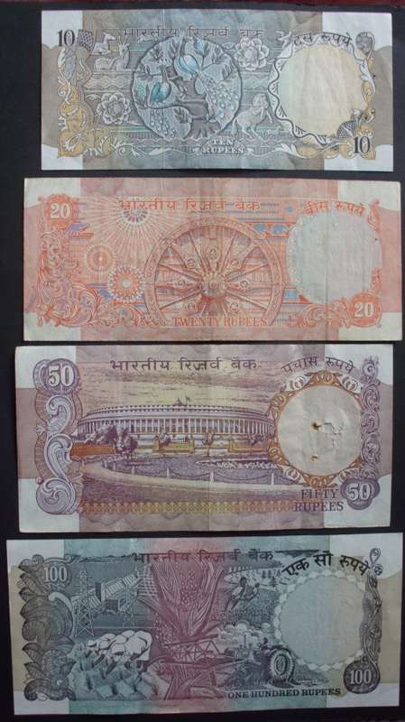 Banknotes India 10/20/50/100 Rupees AU