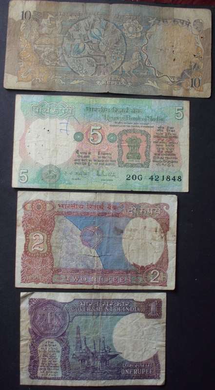 Banknotes India 1/2/5/10 Rupees Fine