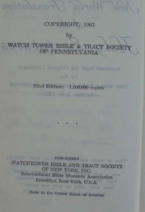 Bible - Holy Scriptures - Watchtower - 1961