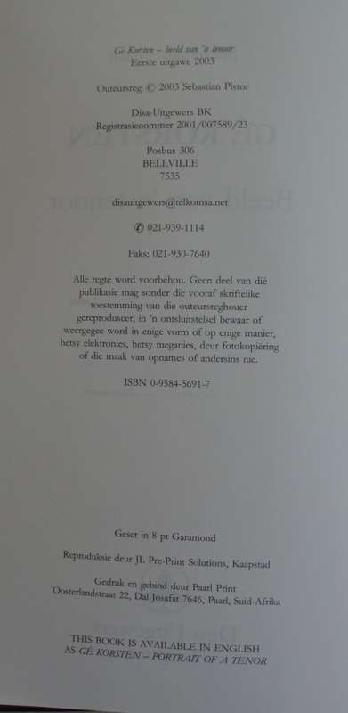 Book - Ge Korsten - Beeld Van n Tenor - 2003 - 502