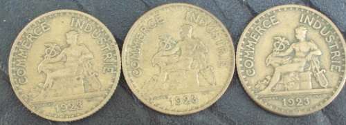 Coin - France 1 franc 1923 x 3