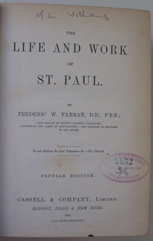 Book - The Life And works Of St.Paul - F.W.Farrar - 1884