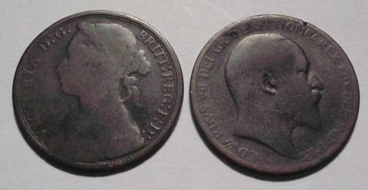 2 x penny farthing coins 1902/1879