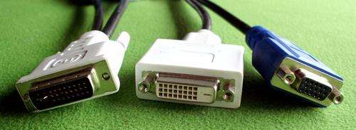 Cable splitter dvi dual to dvi female and vga female.
