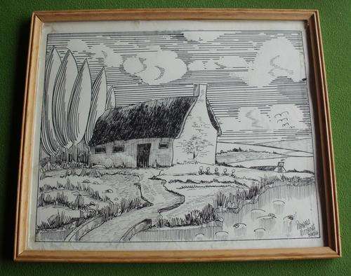 Ink sketch painting by artist Randall Kitching.
