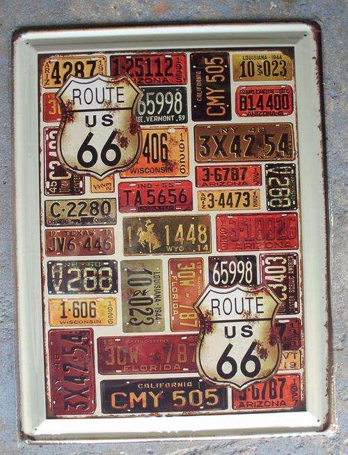 New sign metal "Route 66" and numberplates.