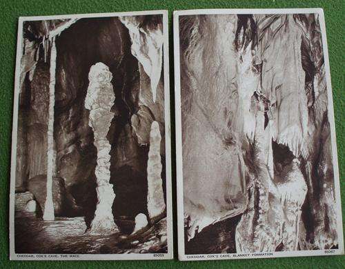 Postcards x 2, Cheddar,Cox Cave, RPPC Unused