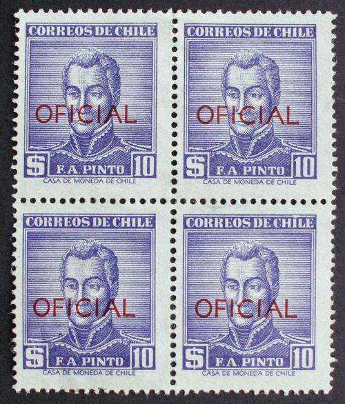 Stamp - block of 4 - Chile - O/P Oficial