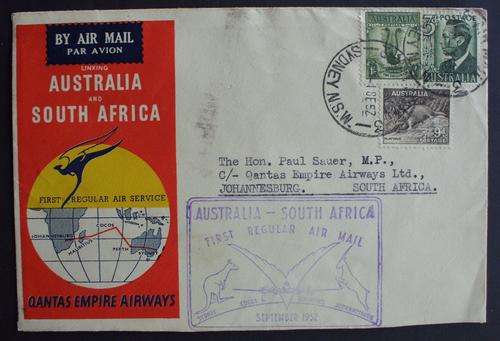 Stamps FDC 1952 Quantas Airways First Airmail