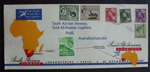 Stamps - FDC - SAA Inaugural Flight - JHB-Perth -1957