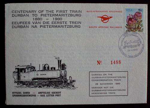 FDC of the Centenary First Train DBN-PMB 1980 no. 1488