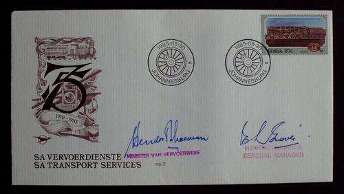 FDC 75 years transport RSA signed no. 180 mint.