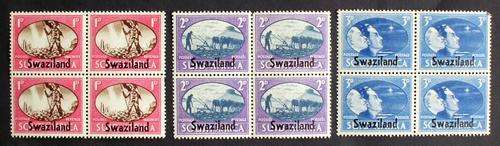 Stamps 3 x block of 4 Victory with Swaziland overprints.