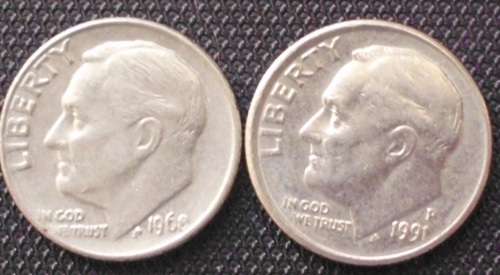 Coin - Usa - Dimes x 2 - 1968/1991P - VF