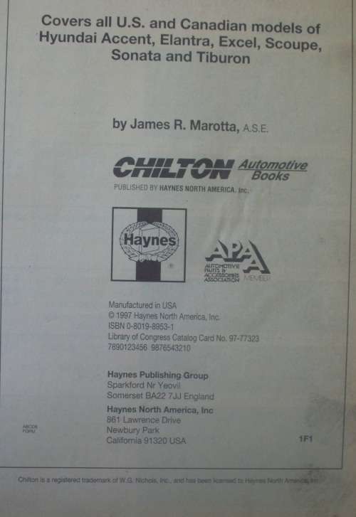 Book - Car Manual - Hyundai Coupes/Sedans