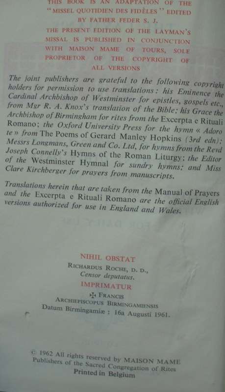 Bible - Laymans Missal -  1962