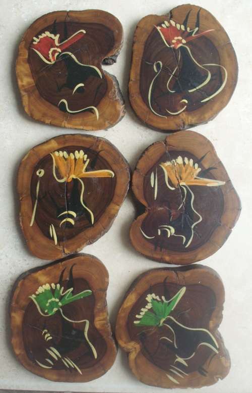 Wooden Coasters x 6 - African Art