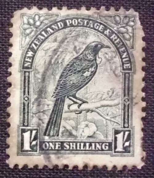Stamp - New Zealand - 1935 - 1s - Tui Bird - SG35 - used