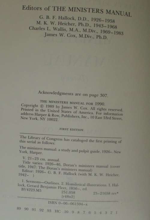 Bible/Book - The Ministers Manual - 1990 - 1st ed