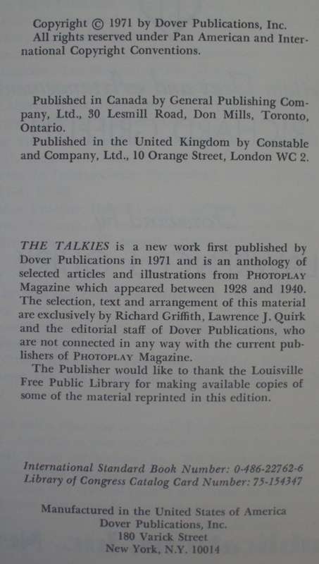 Book - The Talkies - Richard Griffith - 1971 - Rare