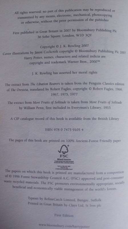 Book - Harry Potter And The Deathly Hollows - 2007 - 1st ed.