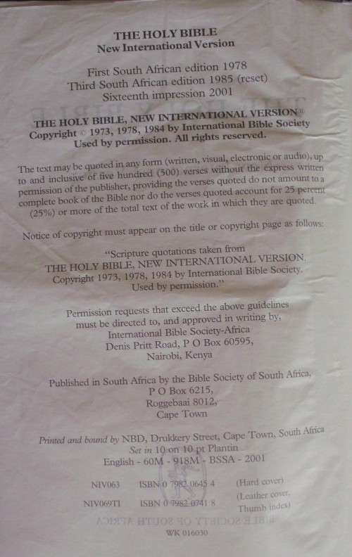 Bible - The Holy Bible - New Int. Version - 2001 - NIV
