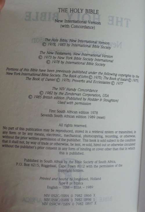 Bible - The Holy Bible - NIV + Concordance - 1989