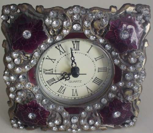 Travel Clock - Jewelled - Not Running - With Magnetized Back Piece
