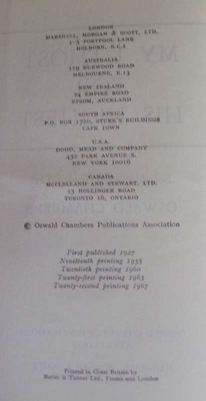 Bible/Book - My Utmost For His Highest - Oswald Chambers - 1967