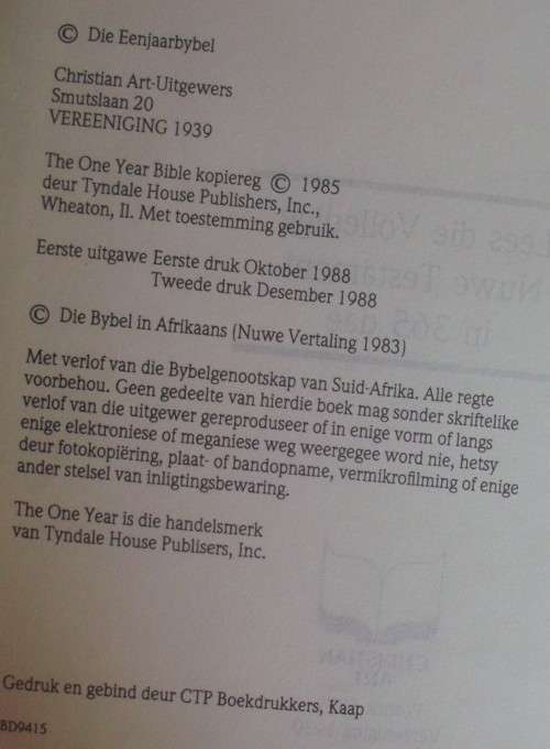 Bible - Die Eenjaar Bybel - 1988
