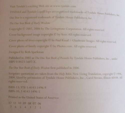 Bible/Book - The One Year Book Of Daily Wisdom - 2006 1st ed