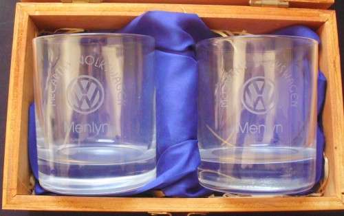 Wiskey Glasses x 2 - VW - In Wooden Box - Gift Set