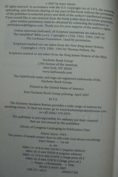 Bible/Book - The Power Of Simple Prayer - Joyce Meyer - 2007