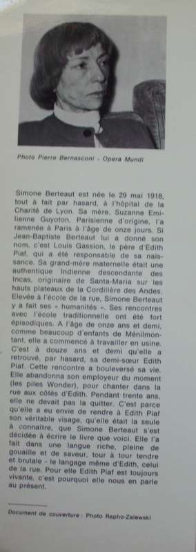 Book - Piaf - Simone Berteaut - 1969 - rare
