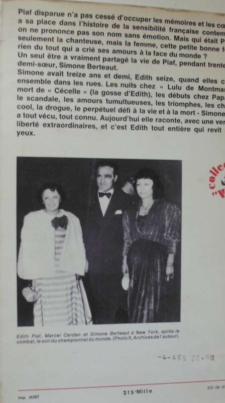 Book - Piaf - Simone Berteaut - 1969 - rare