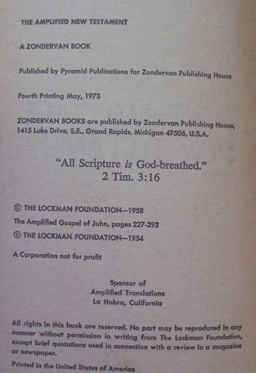 Bible - The Amplified New Testament - Zondervan - 1973 - A