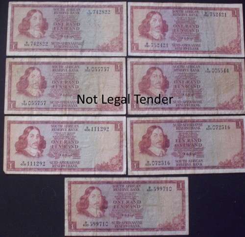 Banknote - RSA - R1 - De Jongh - Used x 7