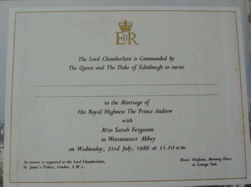 Book - Royal Wedding - Sarah + Andrew - 1986 - Invitation - Mint