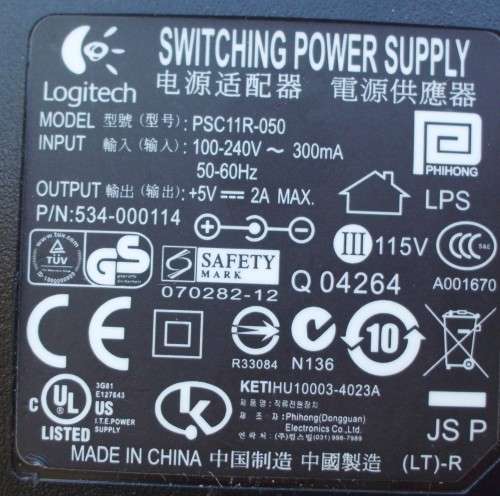 Logitech Power Supply for Cisco Network Switch 5V 2A