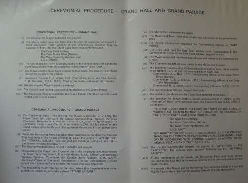 Booklet - Freedom Of Cape Town - 1967